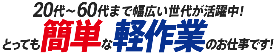 220代～60代まで幅広い世代が活躍中！　とっても簡単な軽作業のお仕事です！