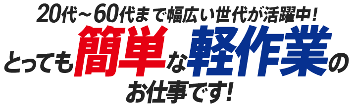 220代～60代まで幅広い世代が活躍中！　とっても簡単な軽作業のお仕事です！